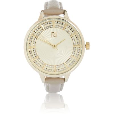 Gold tone embellished watch